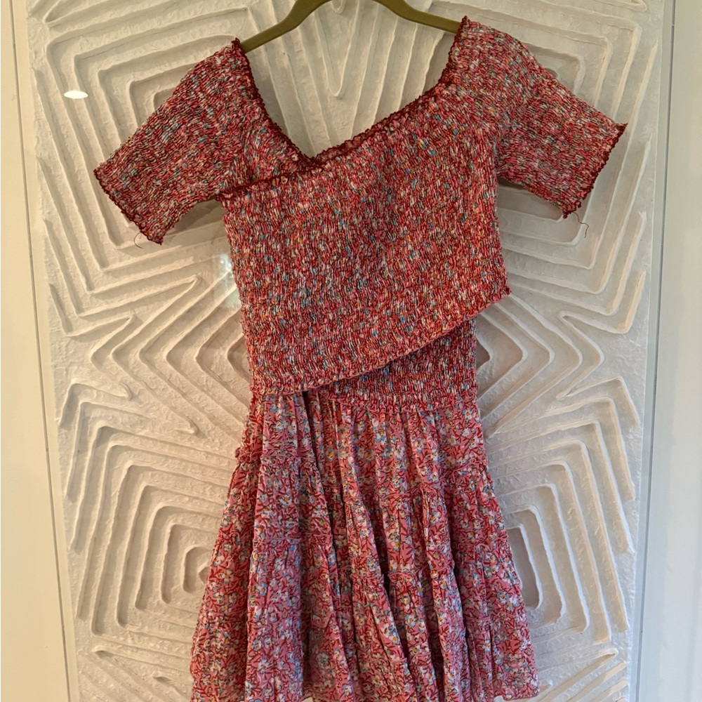 Poupette St. Barth Pink Floral Off-Shoulder Mini Dress | MINI DRESS SOLEDAD